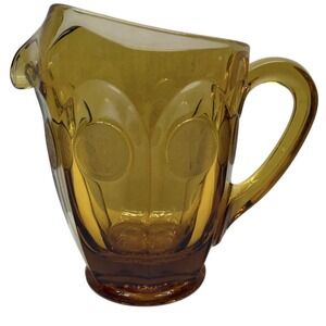 Fostoria Glass Amber Frosted Coin Glass Pitcher 32 Oz w/ Ice Lip 1950-1960's Vtg